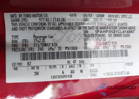 2012 Ford Focus Titanium from USA, damaged, VIN 1FAHP3N21CL414567